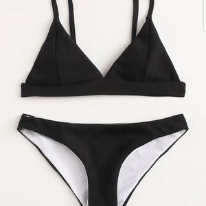 SHEIN black ribbed triangle bikini set